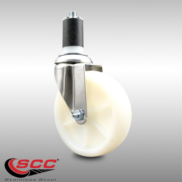 5 Inch 316SS Nylon Wheel Swivel 1-5/8 Inch Expanding Stem Caster